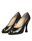 Dolce & Gabbana Green Leather Peep Toe Heels Pumps Shoes