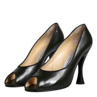 Dolce & Gabbana Green Leather Peep Toe Heels Pumps Shoes