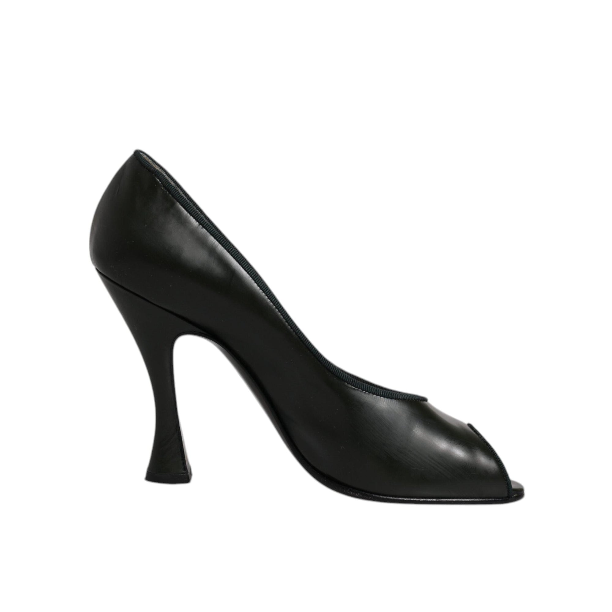 Dolce &amp; Gabbana Green Leather Peep Toe Heels Pumps Shoes