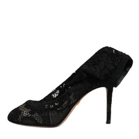 Dolce & Gabbana Black Lace Stretch Heels Mid Calf Boots Shoes