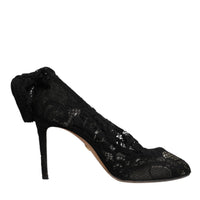 Dolce & Gabbana Black Lace Stretch Heels Mid Calf Boots Shoes