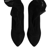 Dolce & Gabbana Black Silk Mesh Sock Style Boots Shoes