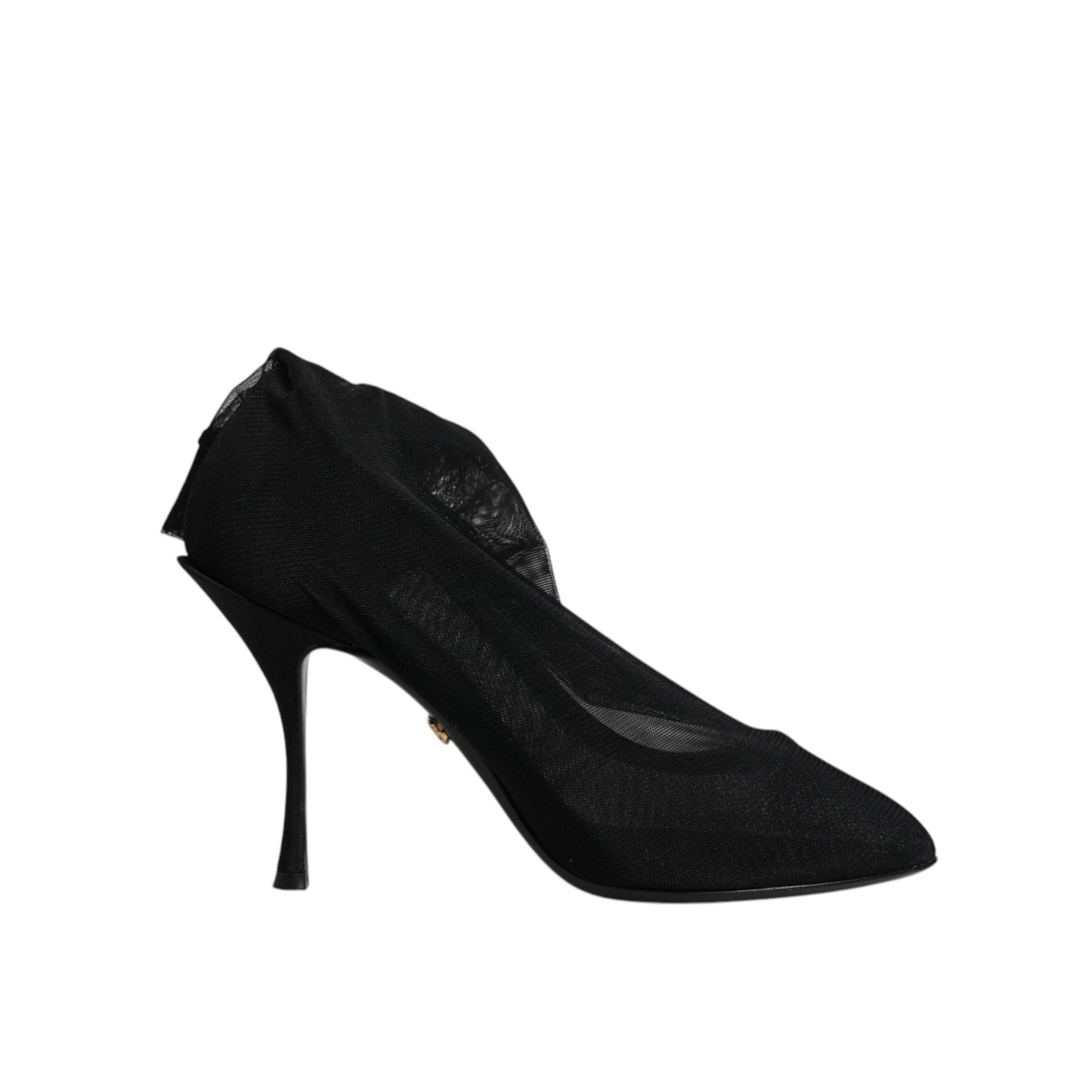 Dolce &amp; Gabbana Black Silk Mesh Sock Style Boots Shoes