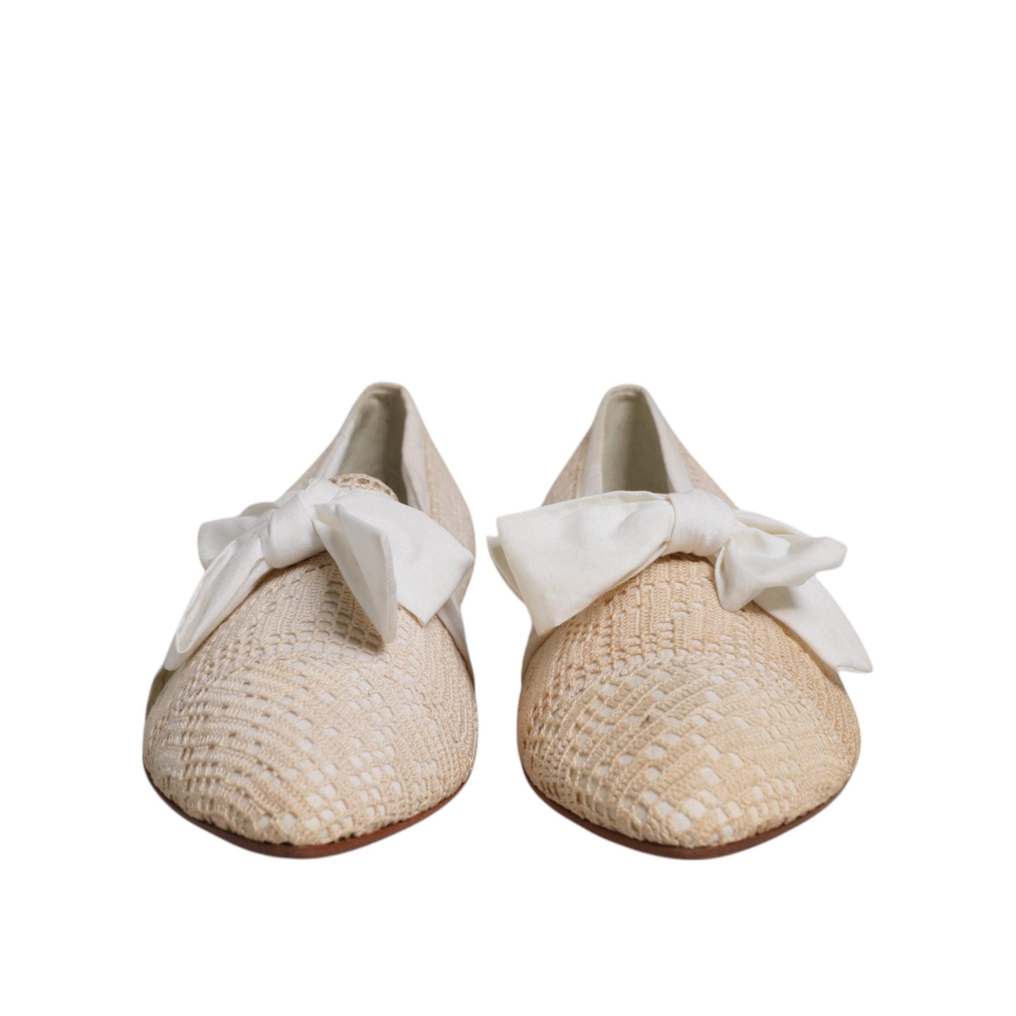 Dolce &amp; Gabbana Beige Ribbon Fabric Ballerina Flats Shoes