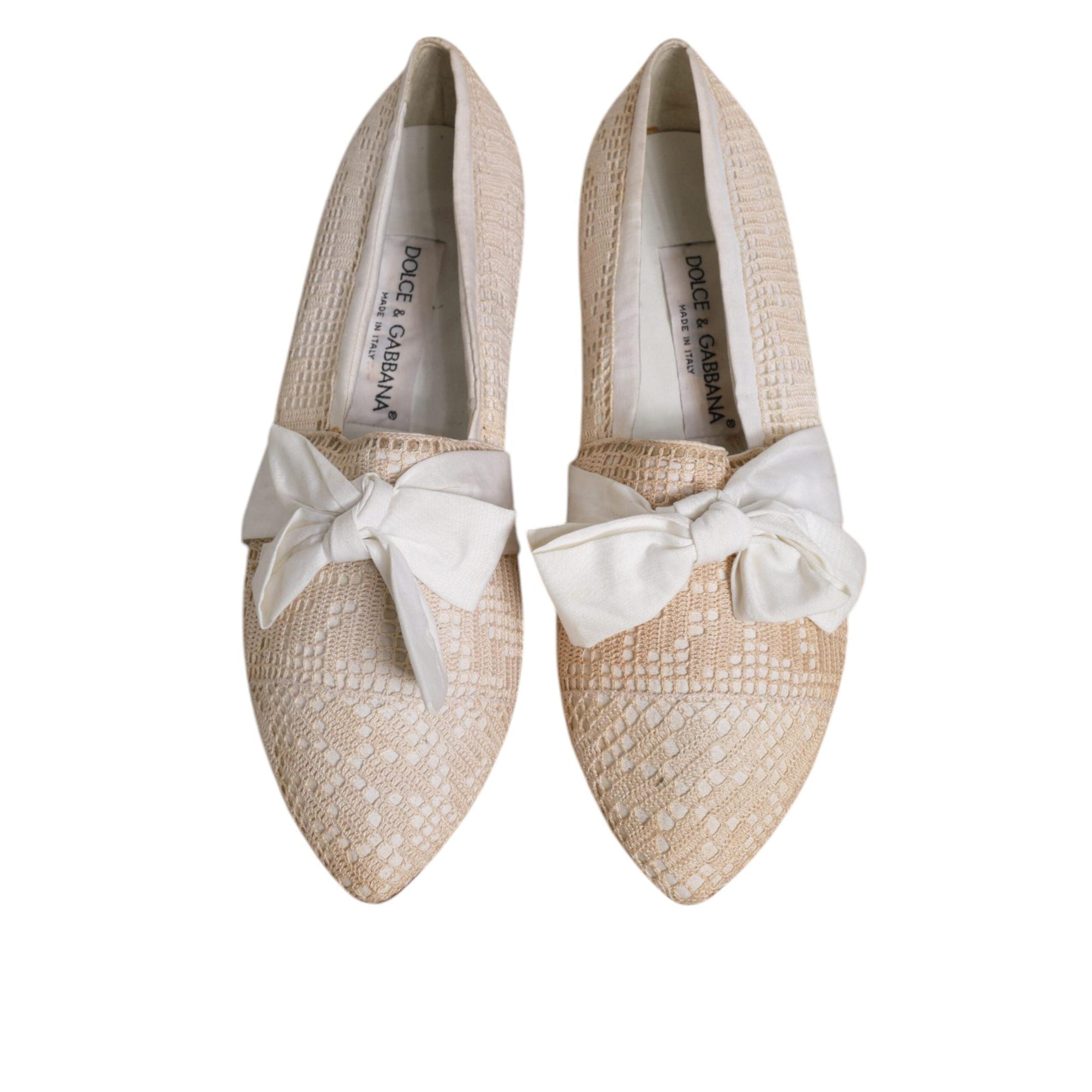Dolce &amp; Gabbana Beige Ribbon Fabric Ballerina Flats Shoes