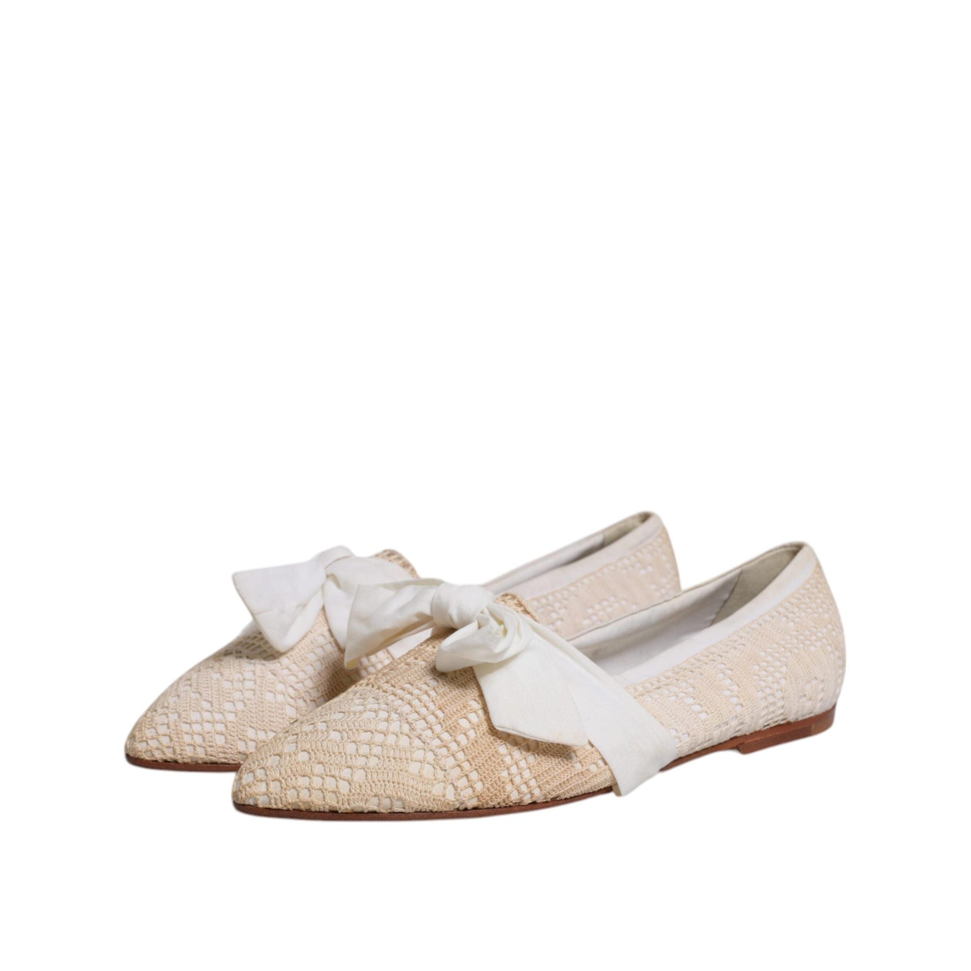 Dolce &amp; Gabbana Beige Ribbon Fabric Ballerina Flats Shoes