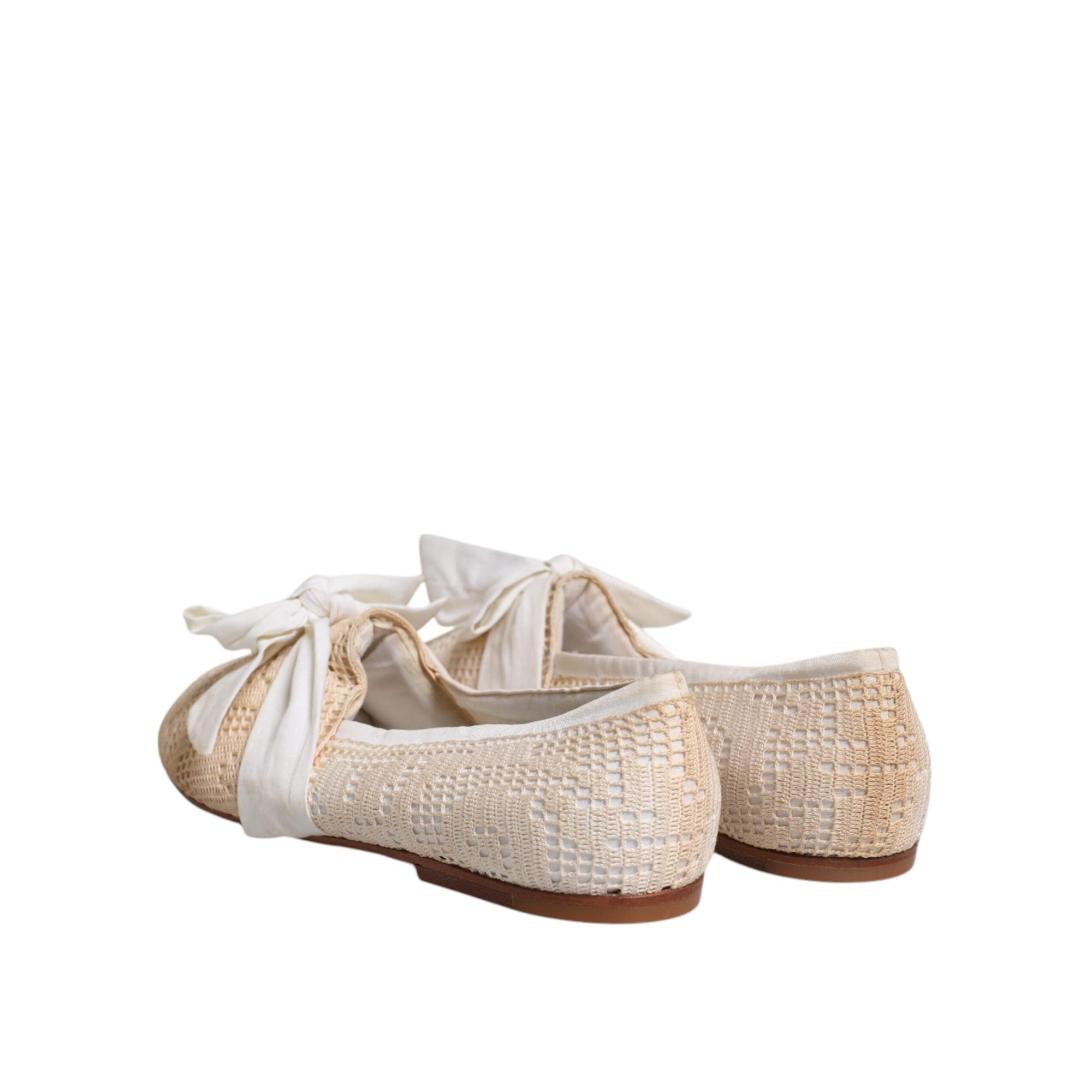 Dolce &amp; Gabbana Beige Ribbon Fabric Ballerina Flats Shoes