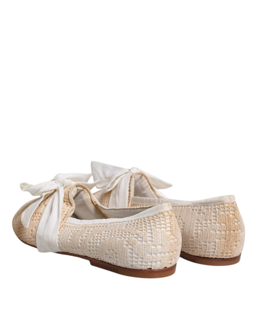 Dolce & Gabbana Beige Ribbon Fabric Ballerina Flats Shoes