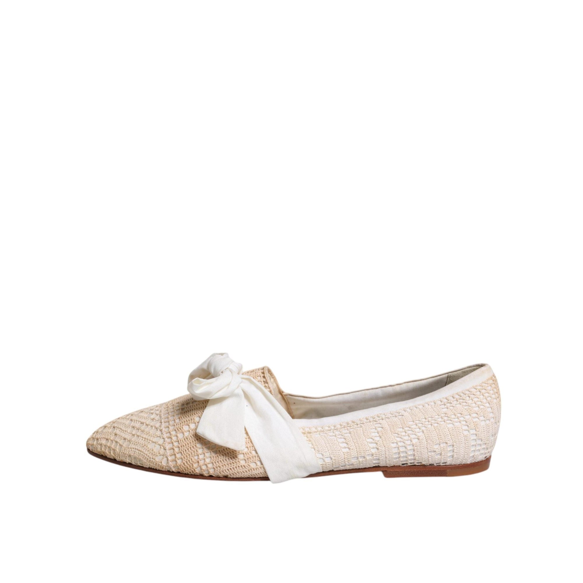 Dolce &amp; Gabbana Beige Ribbon Fabric Ballerina Flats Shoes