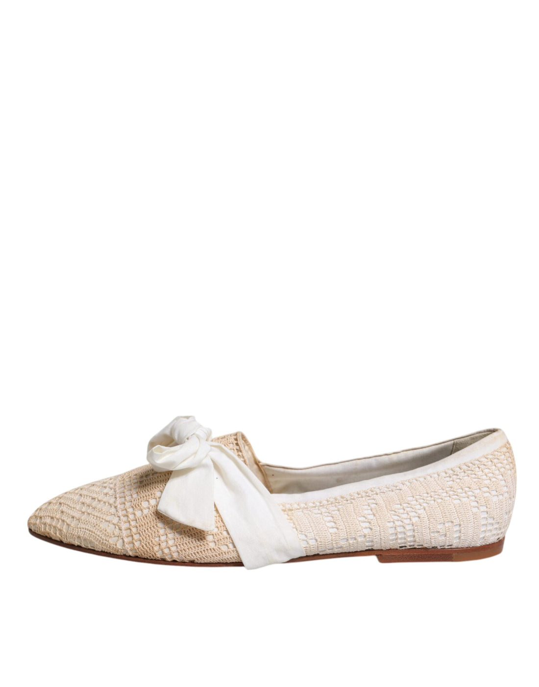 Dolce & Gabbana Beige Ribbon Fabric Ballerina Flats Shoes