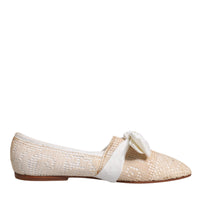 Dolce & Gabbana Beige Ribbon Fabric Ballerina Flats Shoes