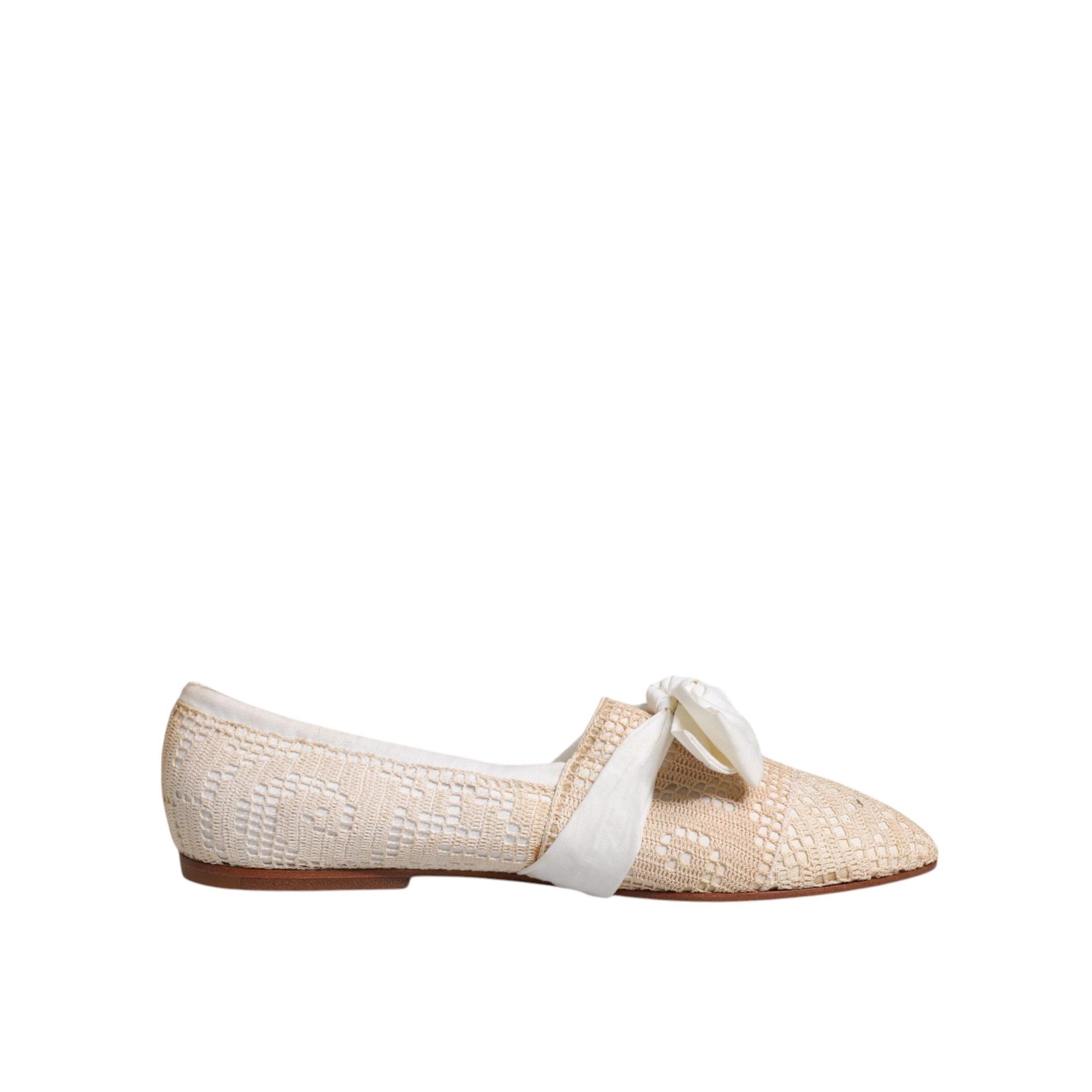 Dolce &amp; Gabbana Beige Ribbon Fabric Ballerina Flats Shoes