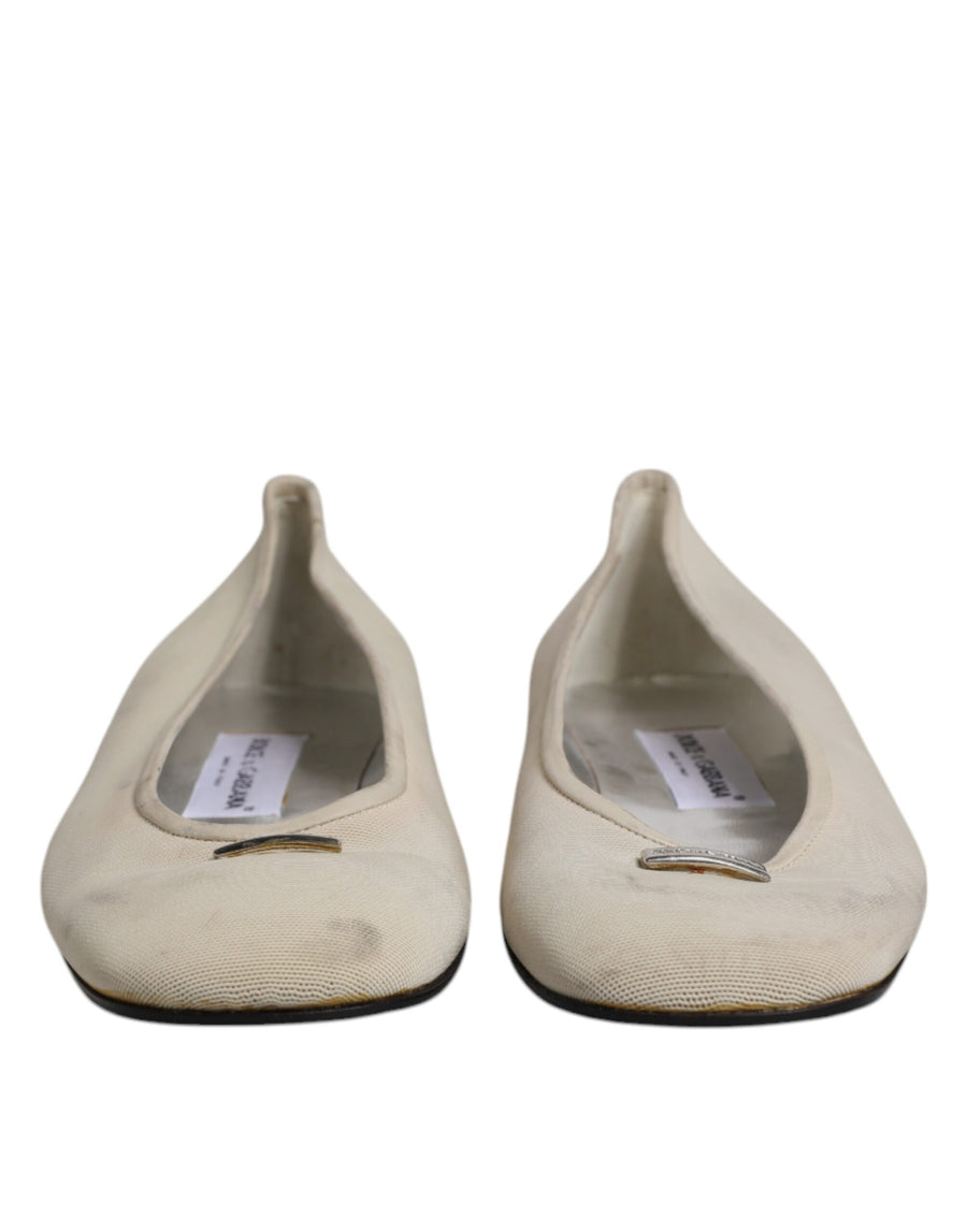 Dolce & Gabbana Beige Fabric Slip On Ballerina Flats Shoes