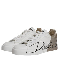 Dolce & Gabbana White Gold Low Top Lace Up Sneakers Shoes