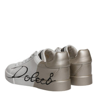 Dolce & Gabbana White Gold Low Top Lace Up Sneakers Shoes