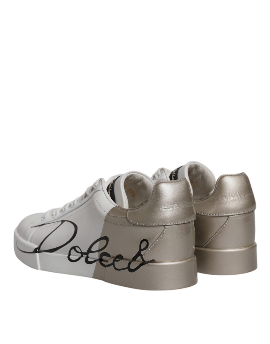 Dolce & Gabbana White Gold Low Top Lace Up Sneakers Shoes