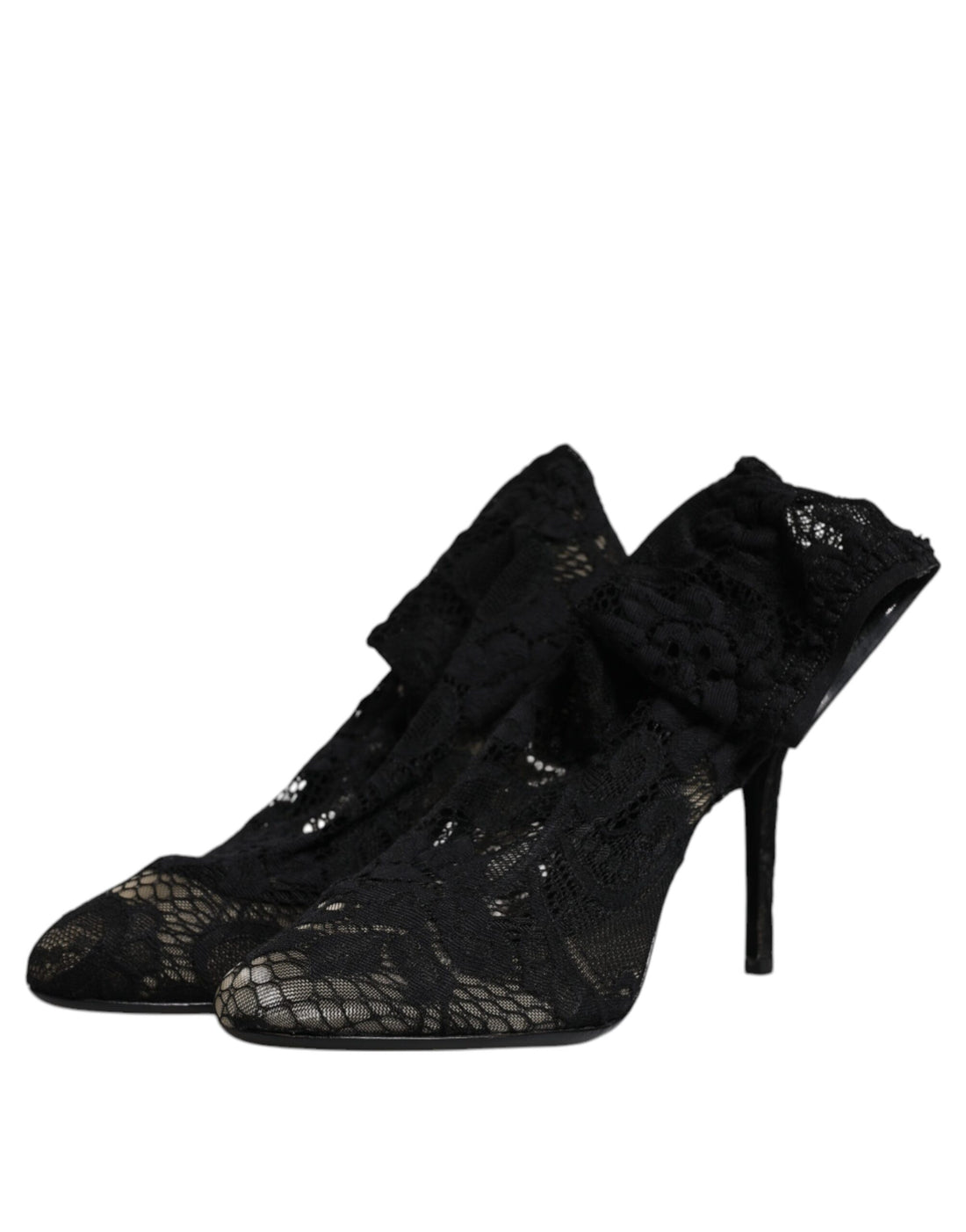 Dolce & Gabbana Black Lace Stretch Heels Mid Calf Boots Shoes