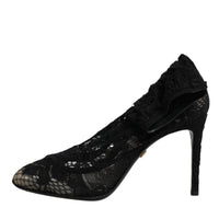 Dolce & Gabbana Black Lace Stretch Heels Mid Calf Boots Shoes