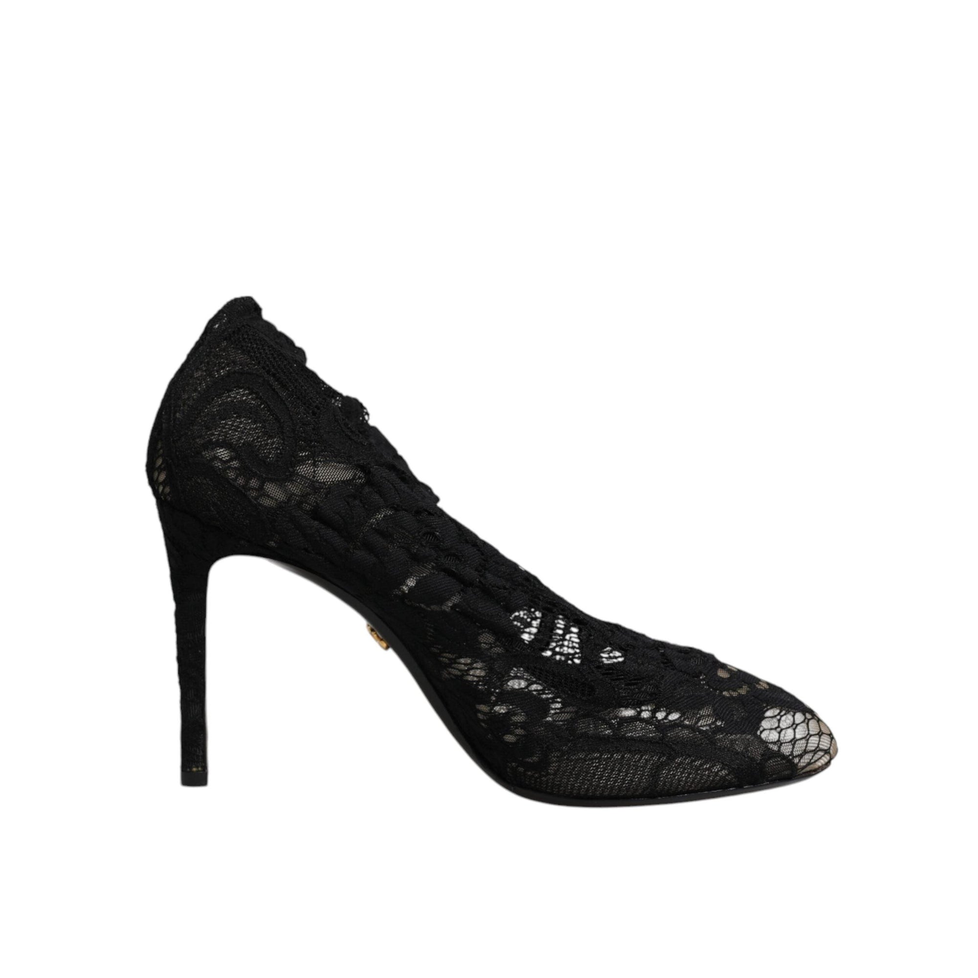 Dolce &amp; Gabbana Black Lace Stretch Heels Mid Calf Boots Shoes