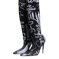 Dolce & Gabbana Black Logo Stretch Heels High Boots Shoes