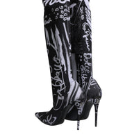 Dolce & Gabbana Black Logo Stretch Heels High Boots Shoes