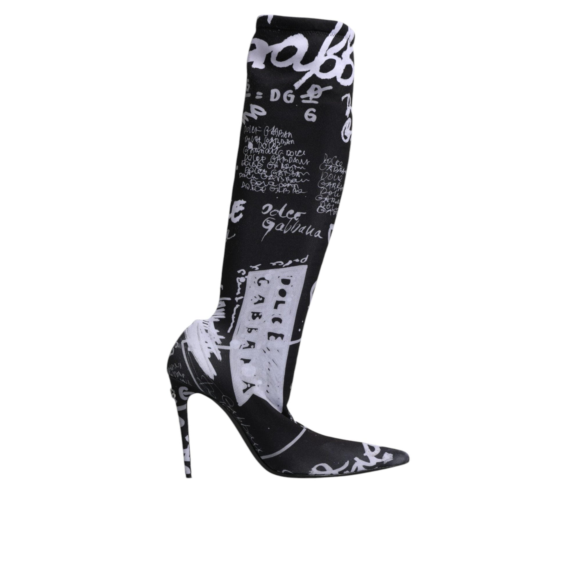 Dolce &amp; Gabbana Black Logo Stretch Heels High Boots Shoes