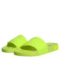 Dolce & Gabbana Green Rubber Slides Sandals Beachwear Shoes