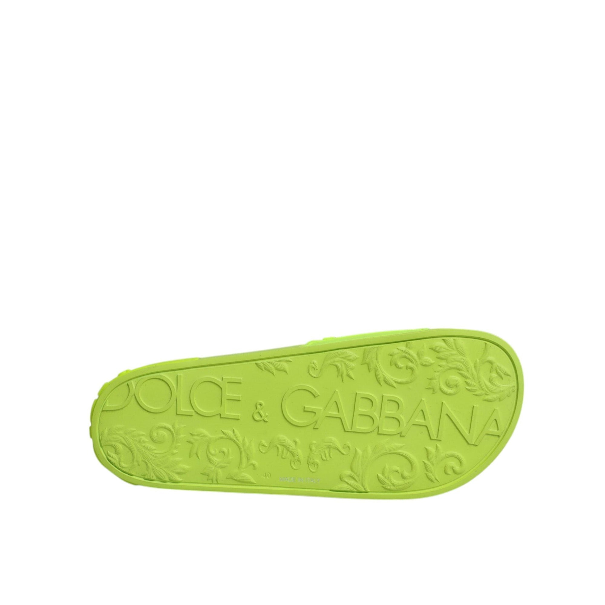 Dolce &amp; Gabbana Green Rubber Slides Sandals Beachwear Shoes