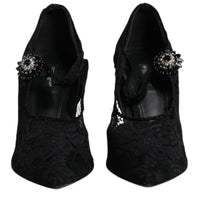 Dolce & Gabbana Black Lace Crystals Mary Jane Pumps Shoes