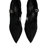 Dolce & Gabbana Black Lace Crystals Mary Jane Pumps Shoes