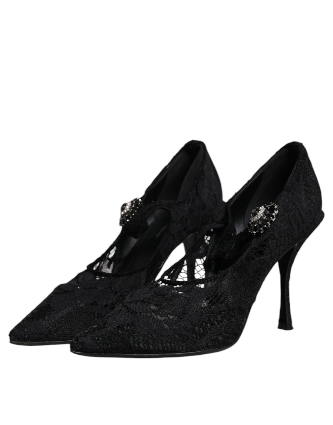 Dolce & Gabbana Black Lace Crystals Mary Jane Pumps Shoes