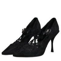 Dolce & Gabbana Black Lace Crystals Mary Jane Pumps Shoes