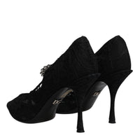 Dolce & Gabbana Black Lace Crystals Mary Jane Pumps Shoes