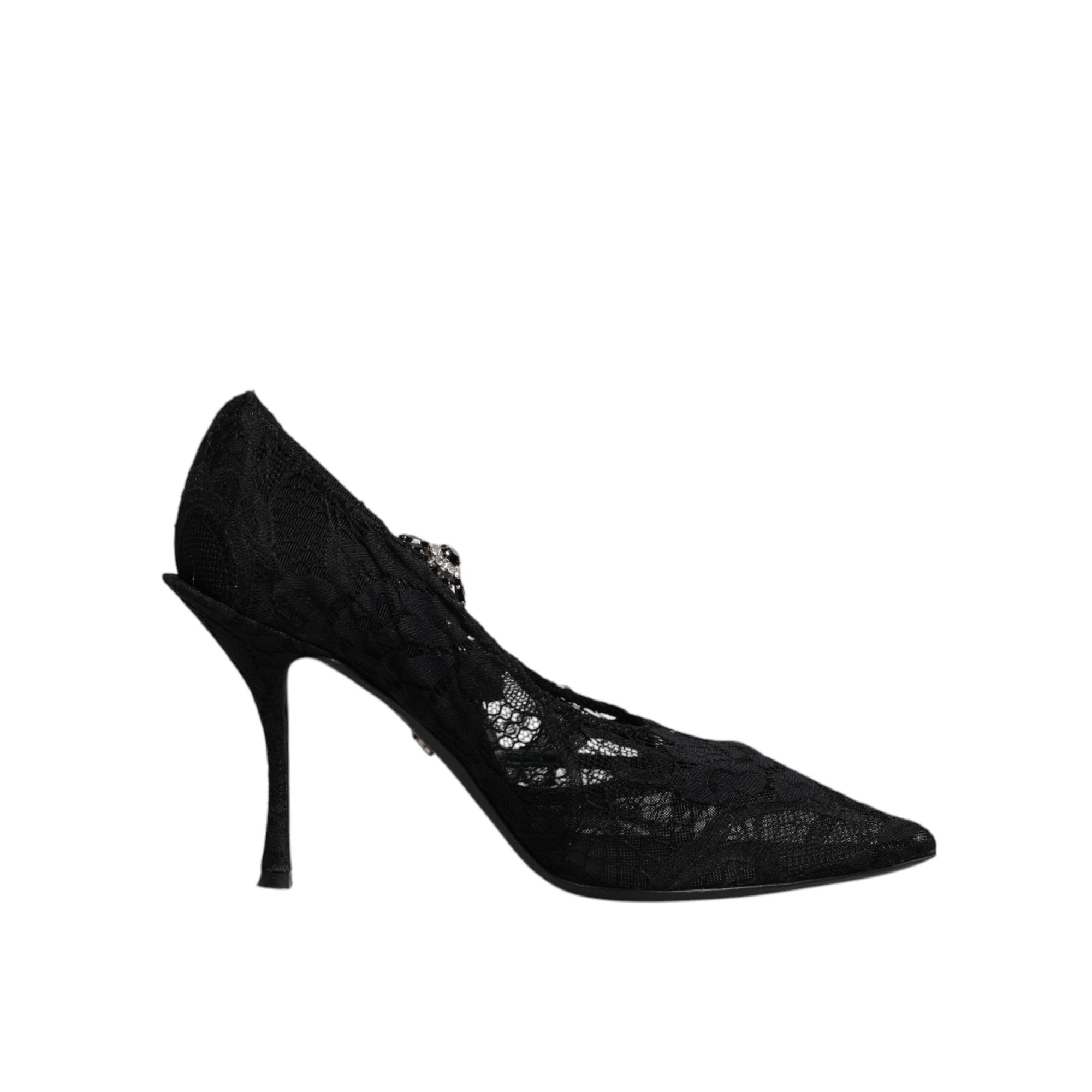 Dolce &amp; Gabbana Black Lace Crystals Mary Jane Pumps Shoes