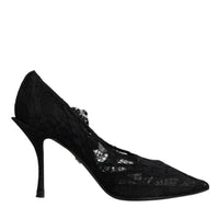 Dolce & Gabbana Black Lace Crystals Mary Jane Pumps Shoes