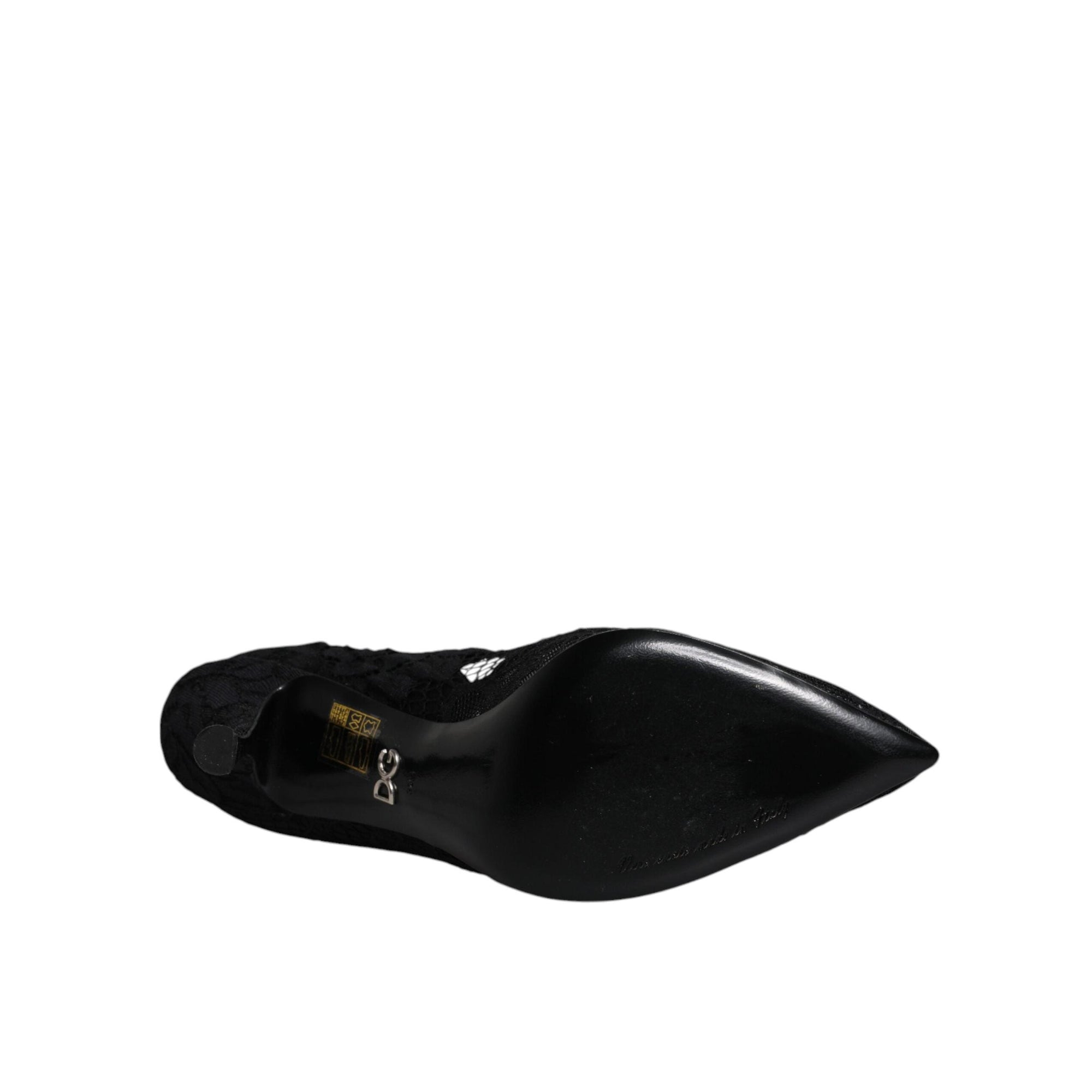 Dolce &amp; Gabbana Black Lace Crystals Mary Jane Pumps Shoes