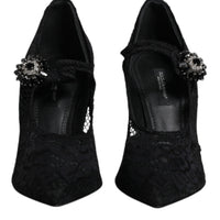 Dolce & Gabbana Black Lace Crystals Mary Jane Pumps Shoes