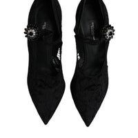 Dolce & Gabbana Black Lace Crystals Mary Jane Pumps Shoes