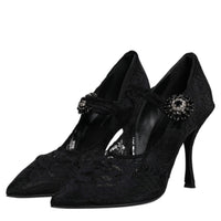 Dolce & Gabbana Black Lace Crystals Mary Jane Pumps Shoes