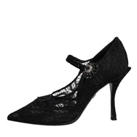 Dolce & Gabbana Black Lace Crystals Mary Jane Pumps Shoes