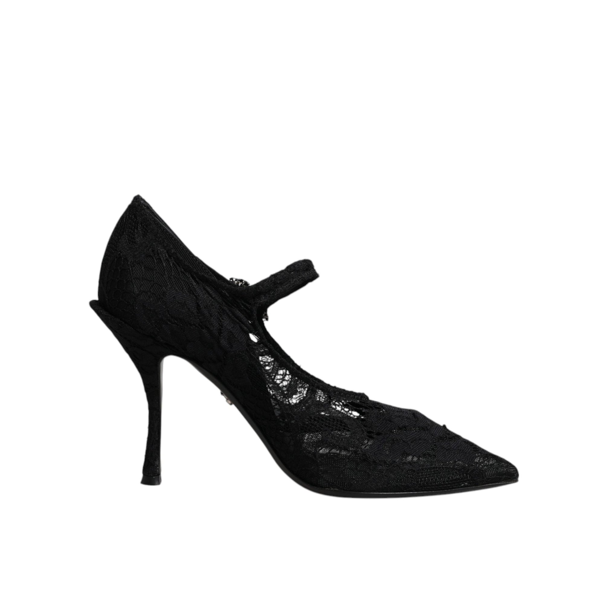 Dolce &amp; Gabbana Black Lace Crystals Mary Jane Pumps Shoes