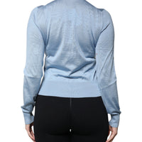 Dolce & Gabbana Blue Silk Knit Pullover Ascot Collar Top