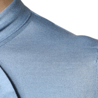 Dolce & Gabbana Blue Silk Knit Pullover Ascot Collar Top