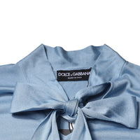 Dolce & Gabbana Blue Silk Knit Pullover Ascot Collar Top