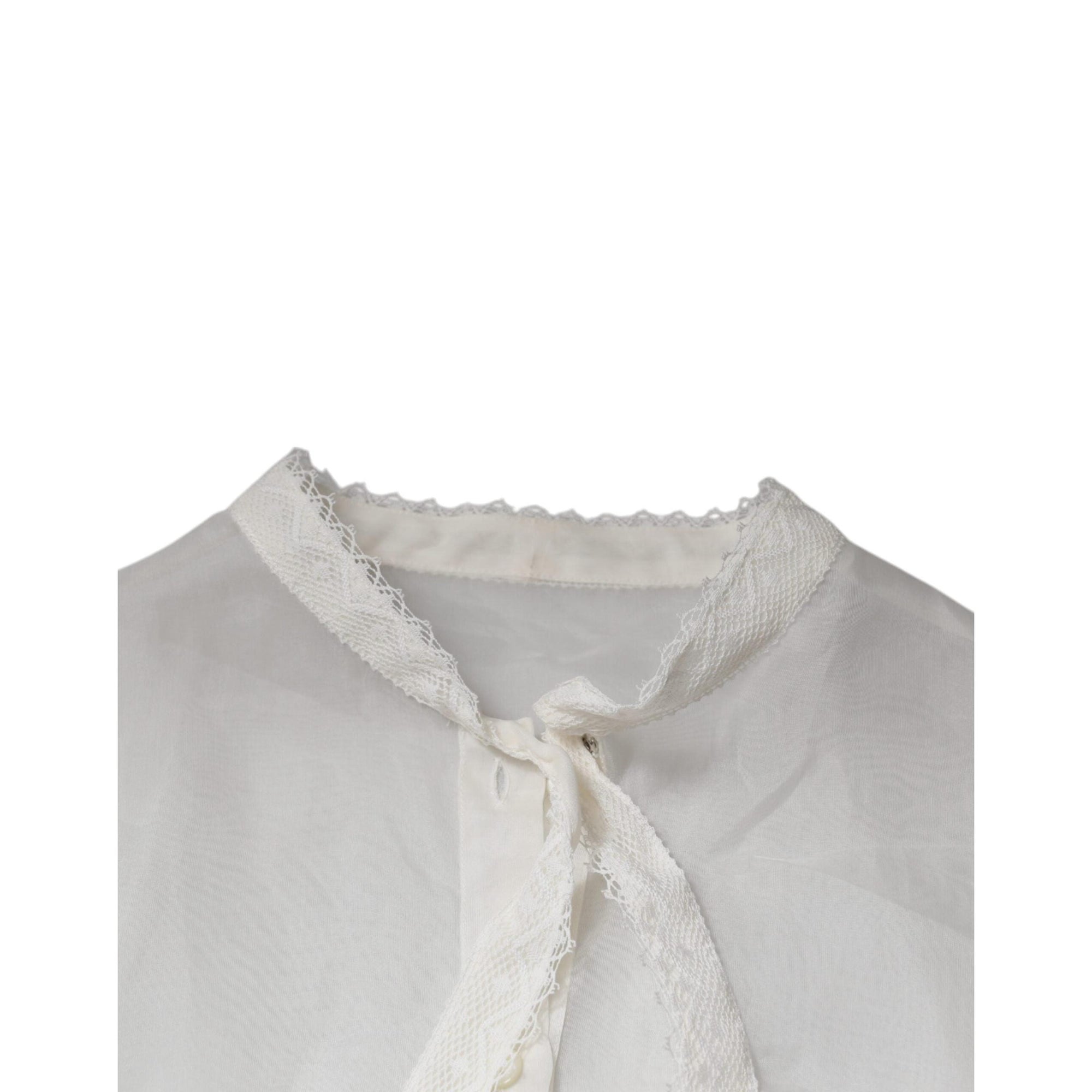 Dolce &amp; Gabbana White Ascot Collar Long Sleeves Blouse Top