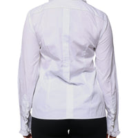 Dolce & Gabbana White Cotton Long Sleeves Ruffle Collar Top