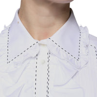 Dolce & Gabbana White Cotton Long Sleeves Ruffle Collar Top