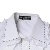 Dolce & Gabbana White Cotton Long Sleeves Ruffle Collar Top