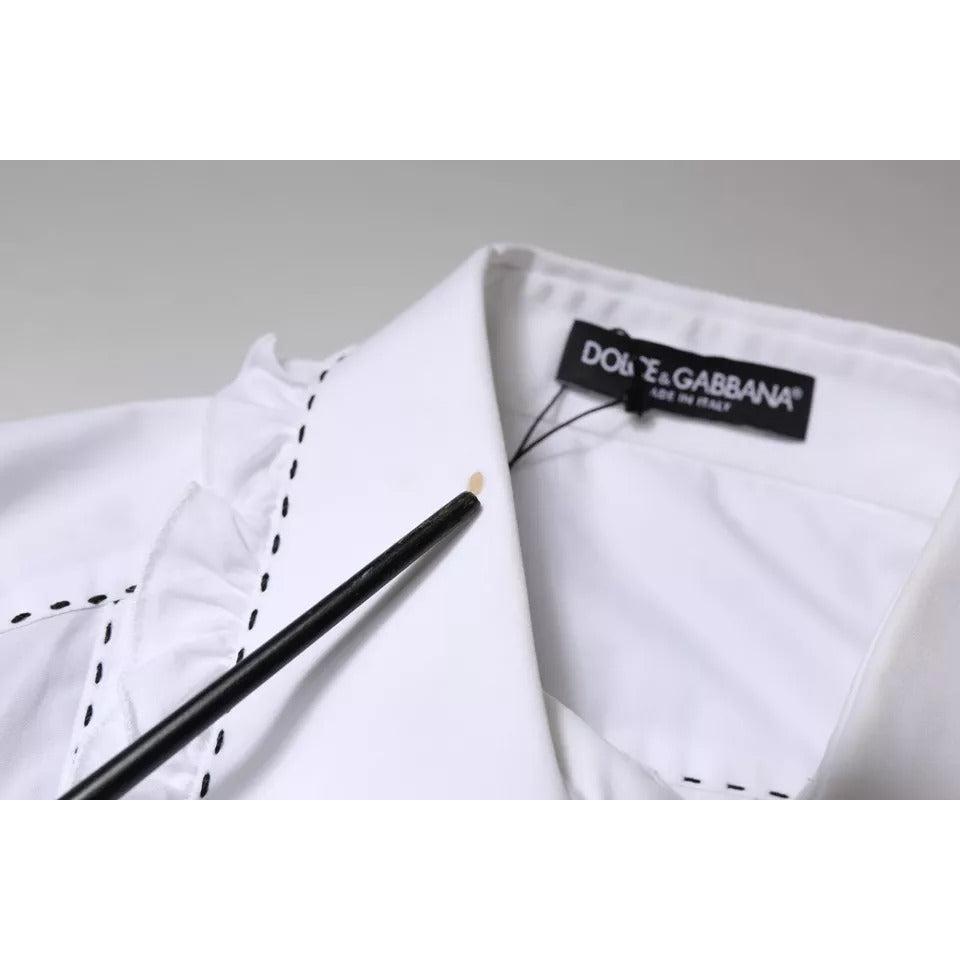 Dolce &amp; Gabbana White Cotton Long Sleeves Ruffle Collar Top