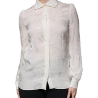 Dolce & Gabbana White Silk Collared Long Sleeves Shirt Top